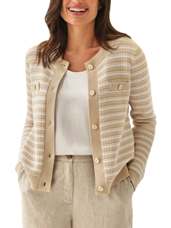 Pure Collection Textured Stripe Cardigan, Neutral - view 2, Neutral