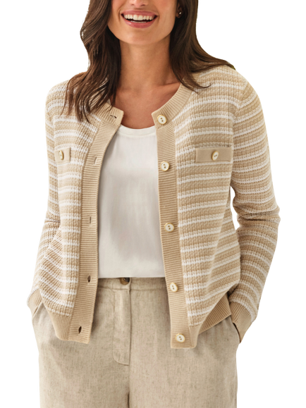 Pure Collection Textured Stripe Cardigan, Neutral - view 2, Neutral
