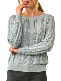 Pure Collection Fan Stitch Organic Cotton Jumper, Ice Blue, Ice Blue