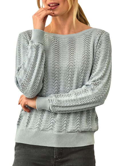 Pure Collection Fan Stitch Organic Cotton Jumper, Ice Blue, Ice Blue