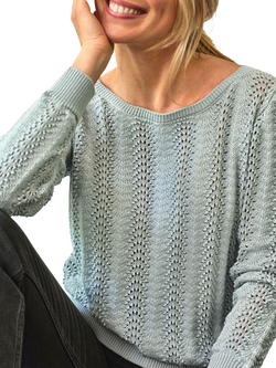 Pure Collection Fan Stitch Organic Cotton Jumper, Ice Blue - view 2, Ice Blue