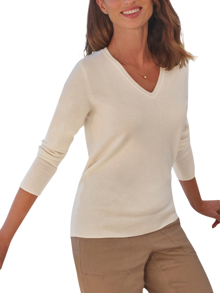 Pure Collection Cashmere V-Neck Jumper, Soft White