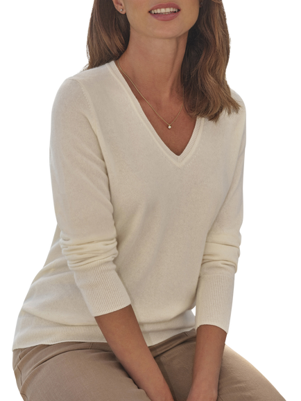 Pure Collection Cashmere V-Neck Jumper - view 2, Soft White