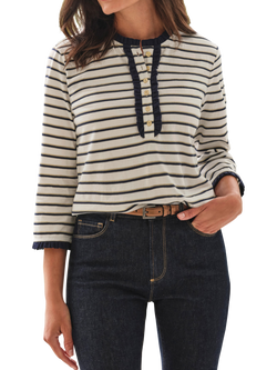 Pure Collection Stripe Micro Frill Top, Ivory/Blue, Ivory/Blue