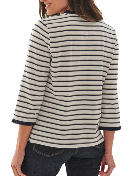 Pure Collection Stripe Micro Frill Top, Ivory/Blue - view 2, Ivory/Blue