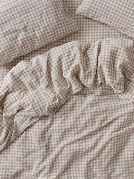 Piglet in Bed Gingham Linen Bedding, Mushroom
