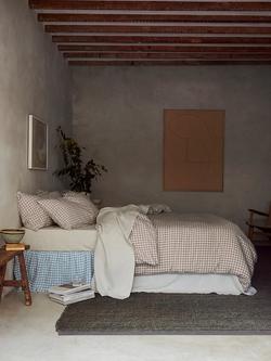 Piglet in Bed Gingham Linen Bedding - view 2, Mushroom