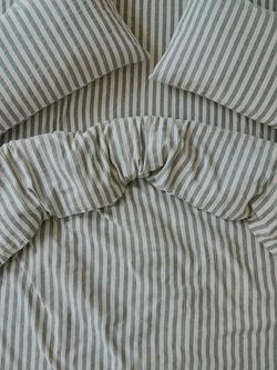 Piglet in Bed Pembroke Stripe Linen Blend Bedding, Fern Green/Oatmeal
