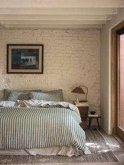 Piglet in Bed Pembroke Stripe Linen Blend Bedding - view 2, Fern Green/Oatmeal