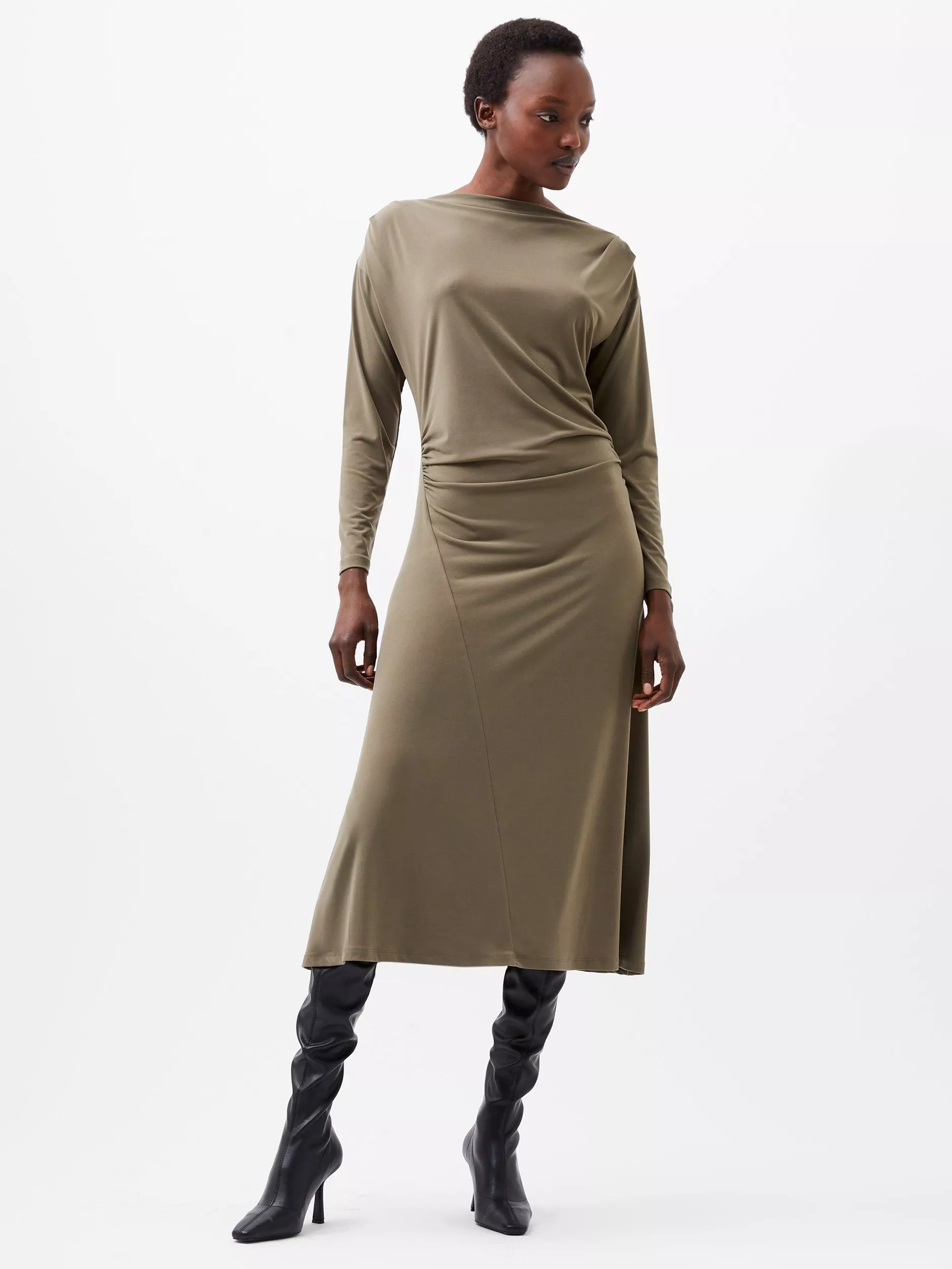 French Connection Samira Jersey Dress Tarmac Khaki