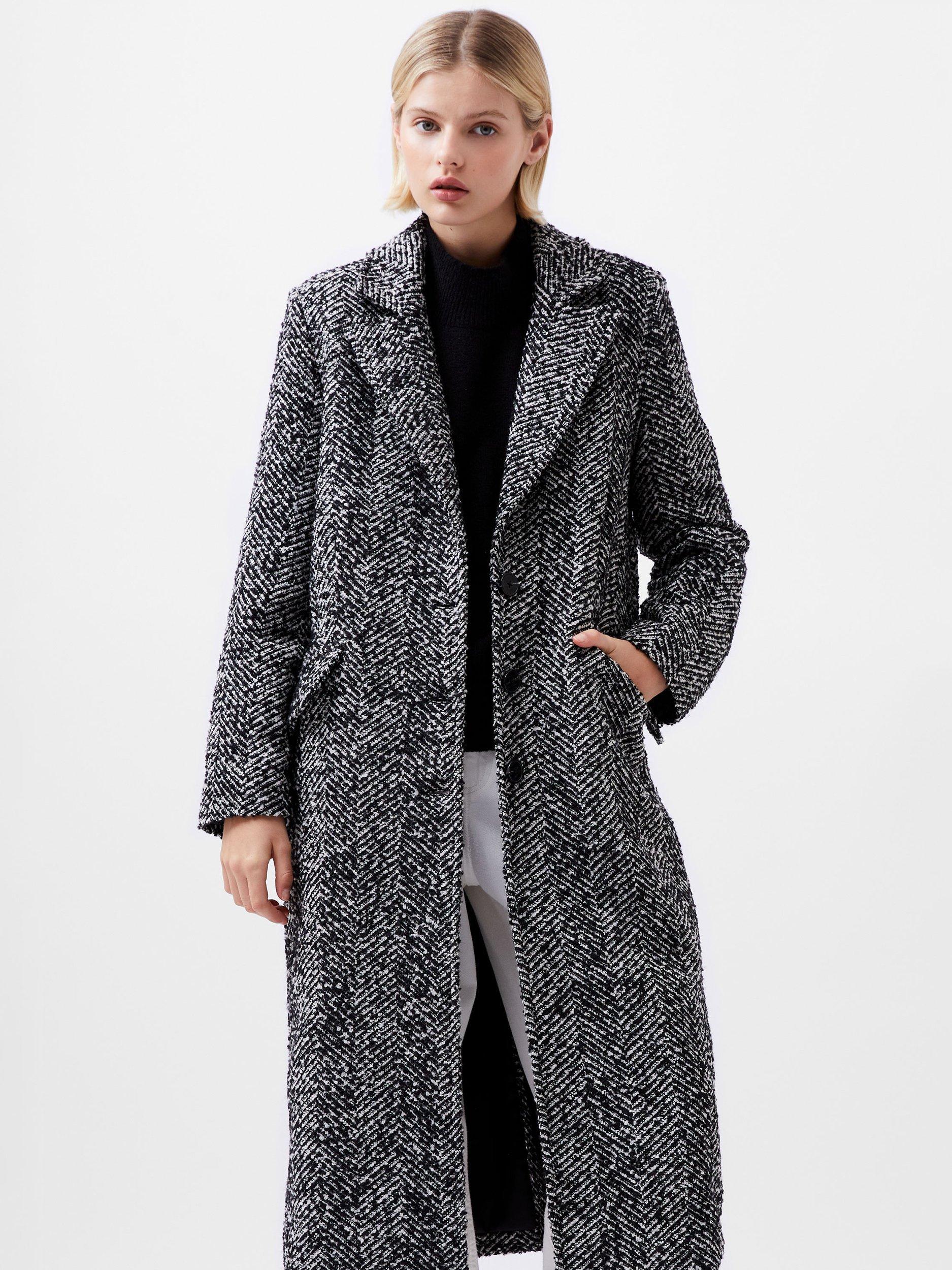 Product image 2 of 4, which shows French Connection Chantelle Herringbone Wool Blend Coat, Black/White, S