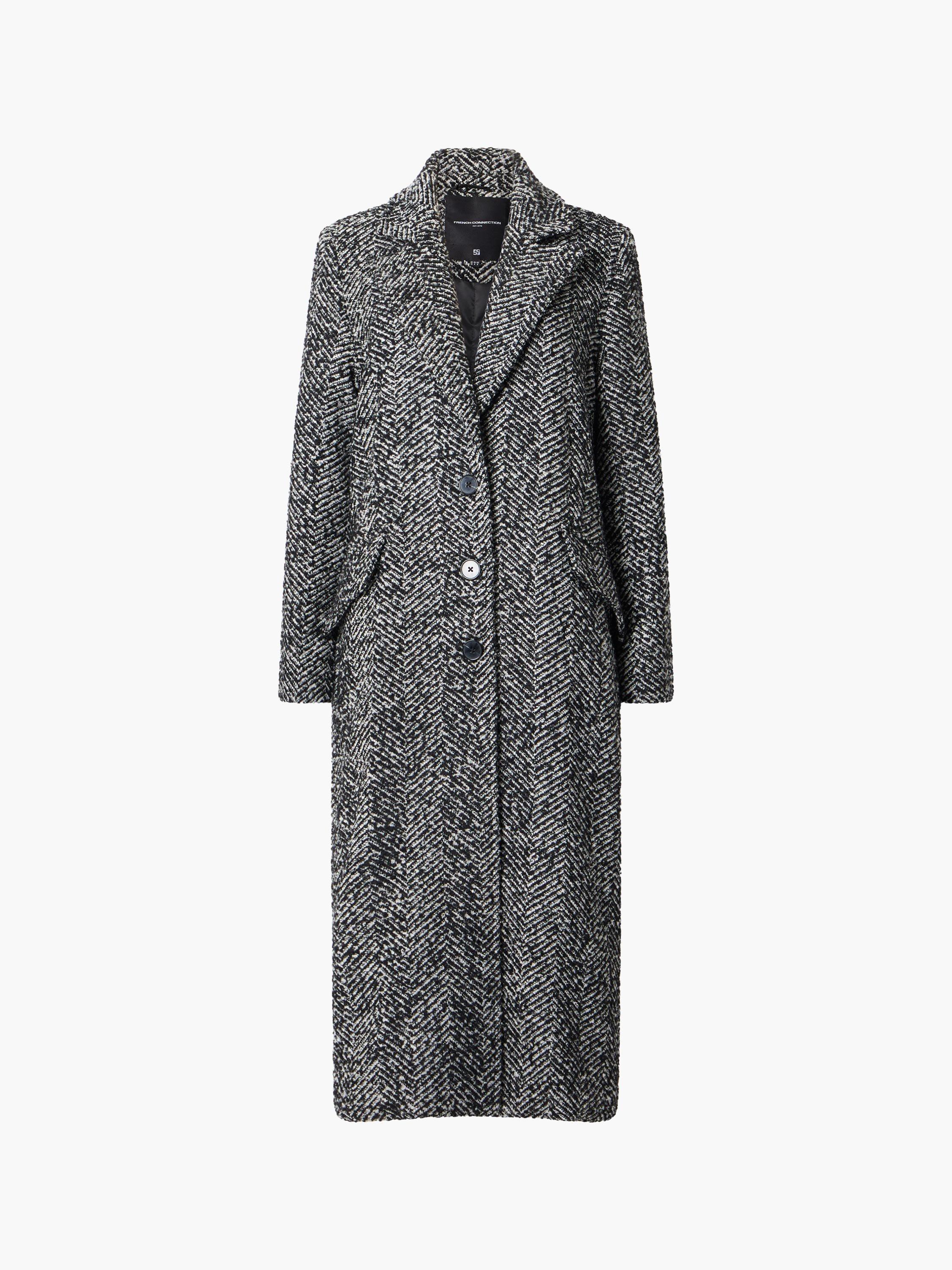 Product image 4 of 4, which shows French Connection Chantelle Herringbone Wool Blend Coat, Black/White, S