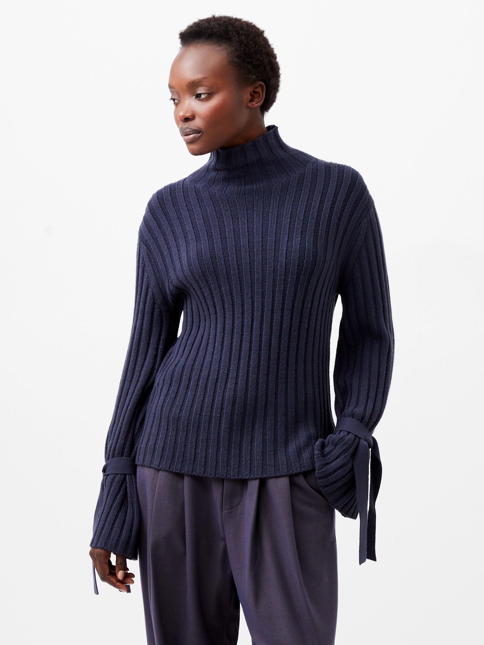 Product image 2 of 3, which shows French Connection Babysoft Tie Sleeve Jumper, Marine, XS