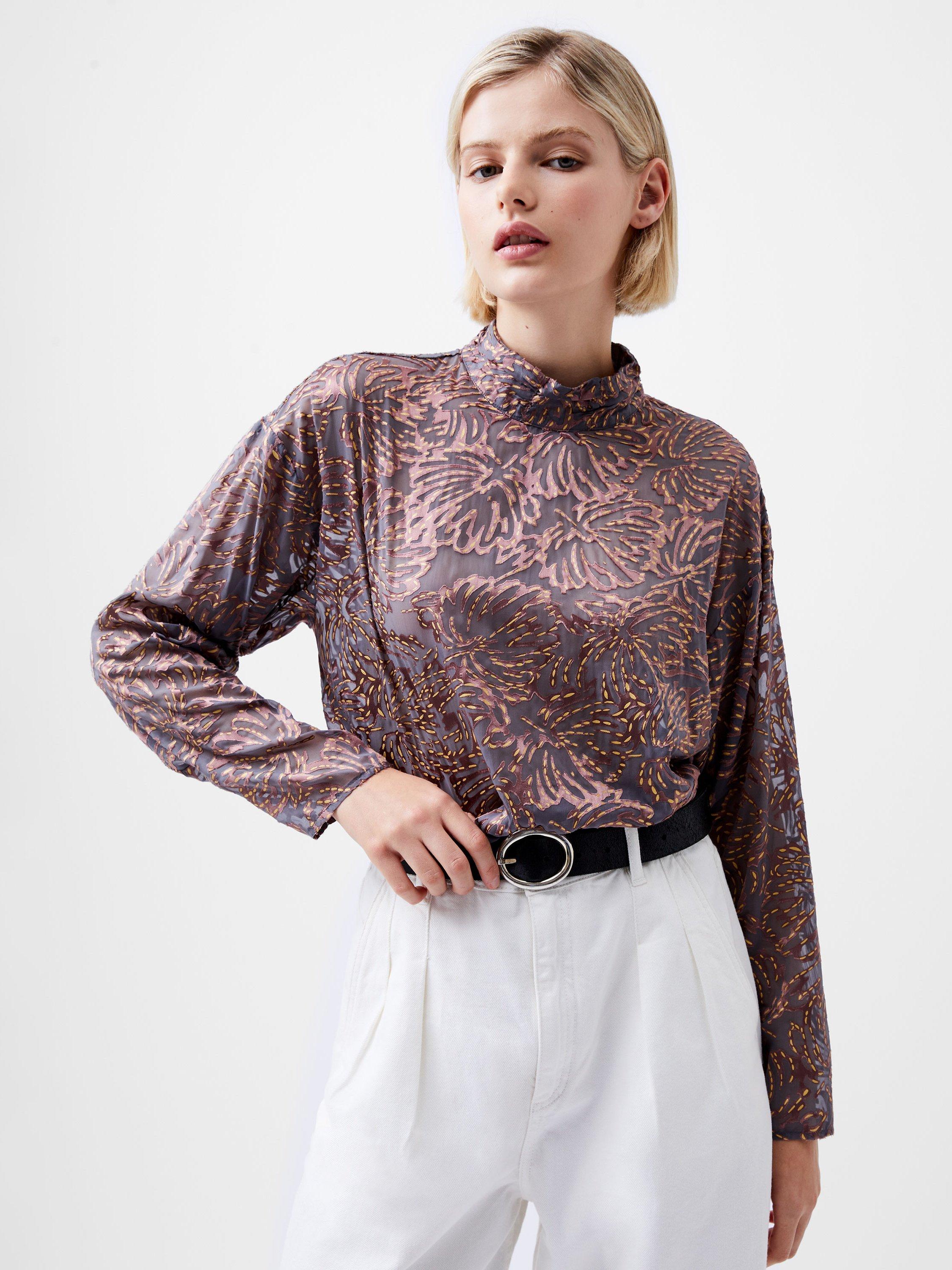French Connection Becky Devore Turtleneck Top, Bronze/Multi