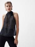 French Connection Rosetta Polka Dot Halterneck Top, Black/White