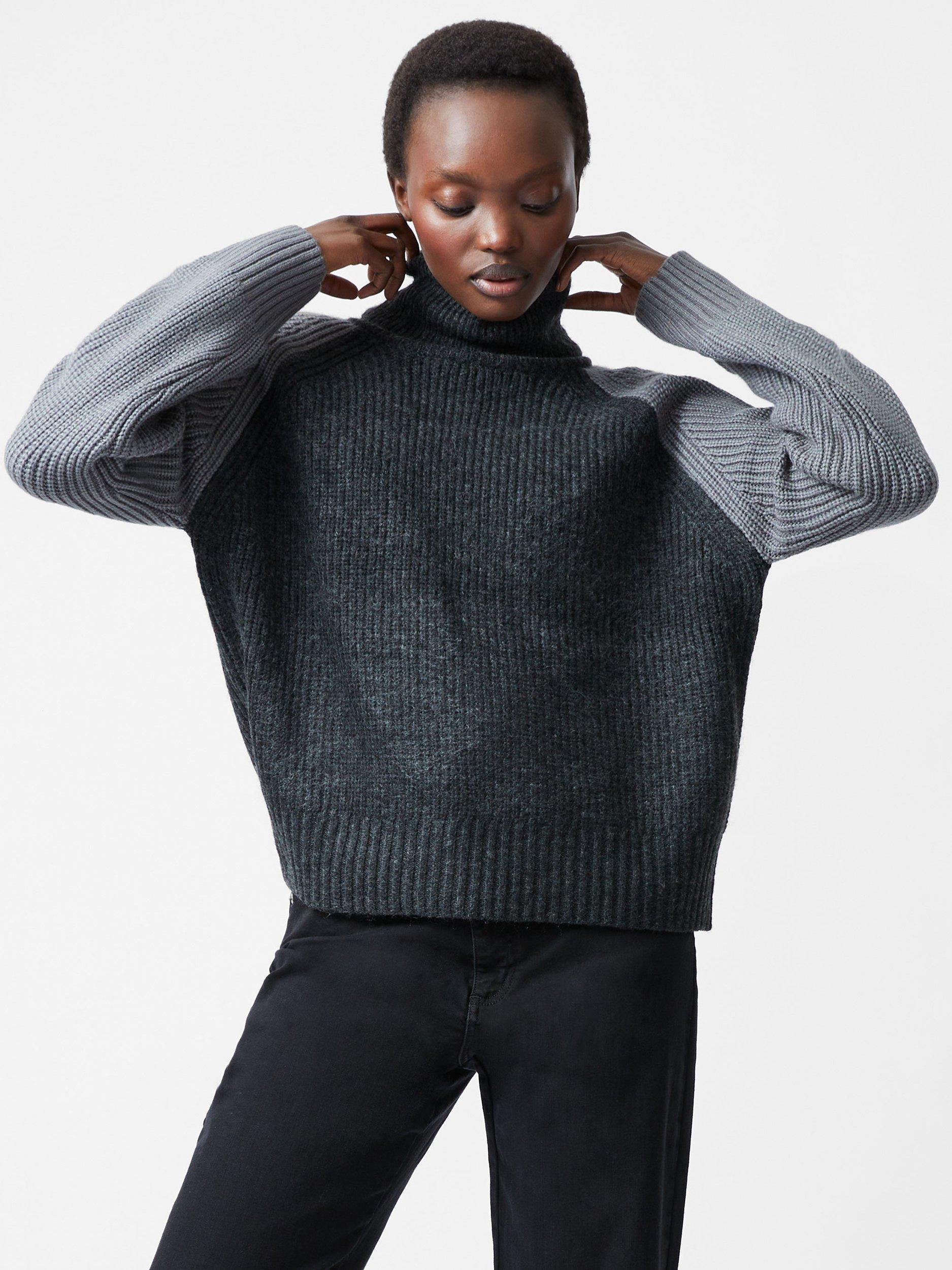 French Connection Kessy High Neck Knit Jumper, Charcoal/Multi