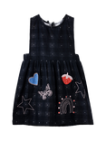 Stych Kids' Cotton Embellished Pinafore Dress, Black/Multi