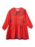 Stych Kids' Cotton Embellished Smock Dress, Red