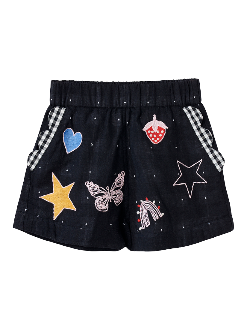 Product image 1 of 5, which shows Stych Kids' Embellished Cotton Shorts, Black/Multi, 3-4 years