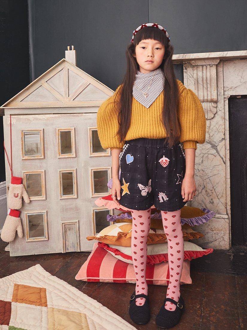 Product image 2 of 5, which shows Stych Kids' Embellished Cotton Shorts, Black/Multi, 3-4 years