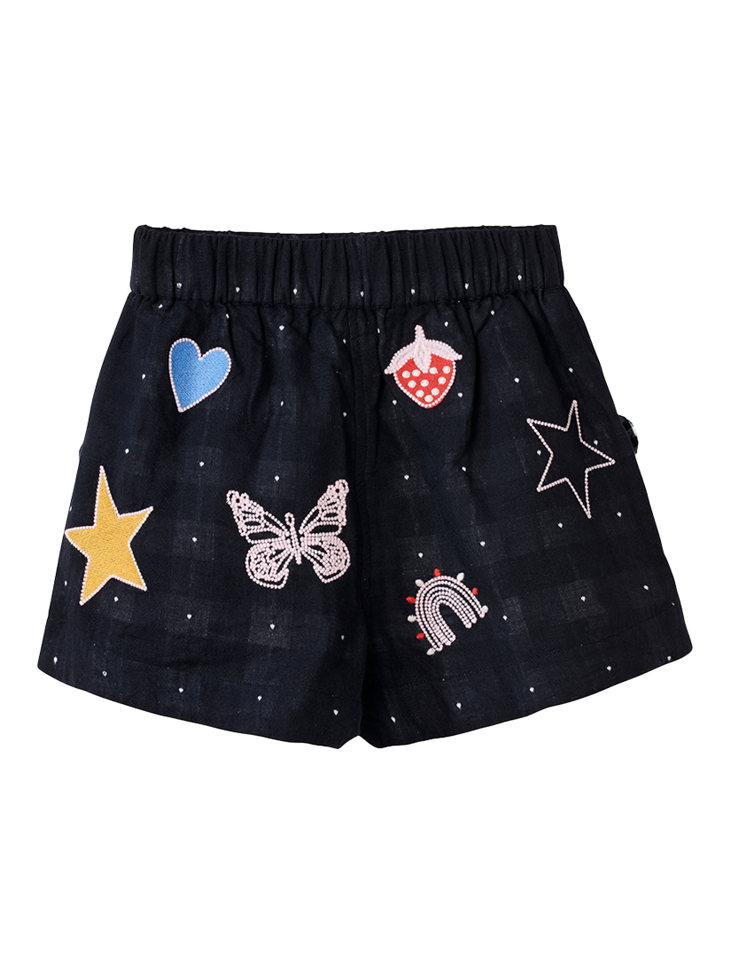 Product image 4 of 5, which shows Stych Kids' Embellished Cotton Shorts, Black/Multi, 3-4 years