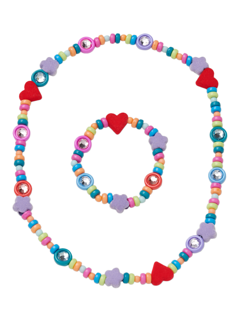 Product image 1 of 1, which shows Stych Heart & Flower Flock Beaded Jewellery Set, Multi
