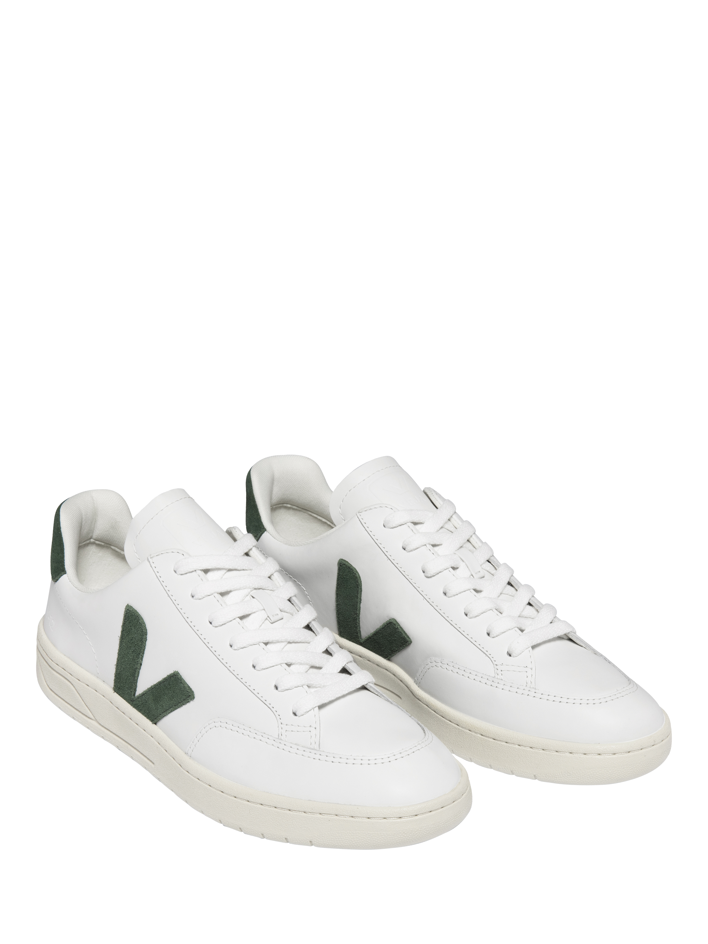 Product image 2 of 3, which shows VEJA V12 Leather Lace Up Trainers, Extra White/Cyprus, 7