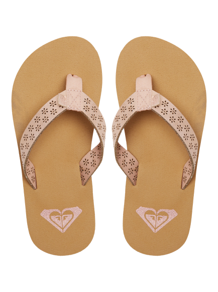 Roxy Kids' Porto Beach Flip Flops, Barely Pink - view 2, Barely Pink