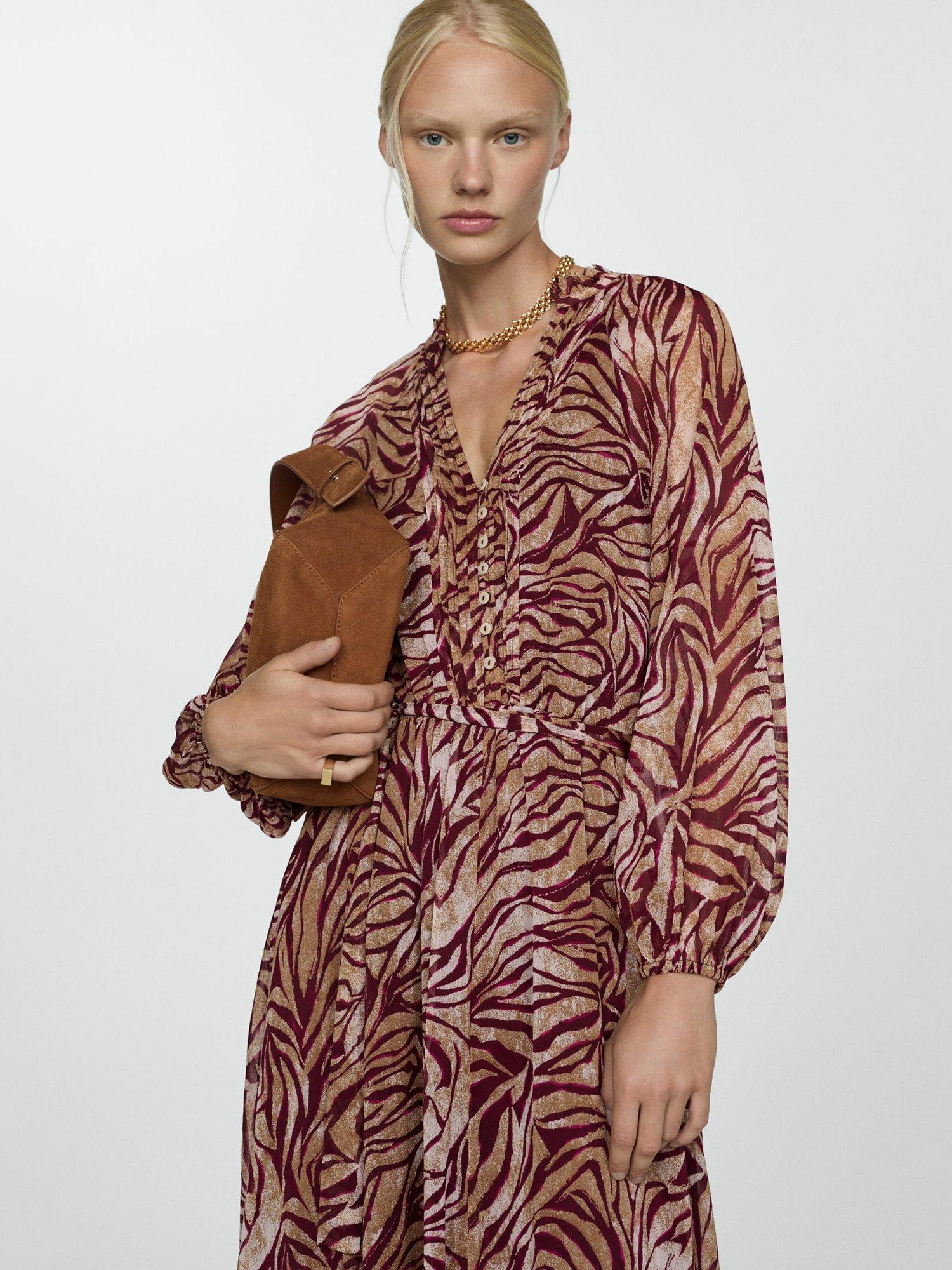 Mango Colombia Animal Print Midi Dress, Red
