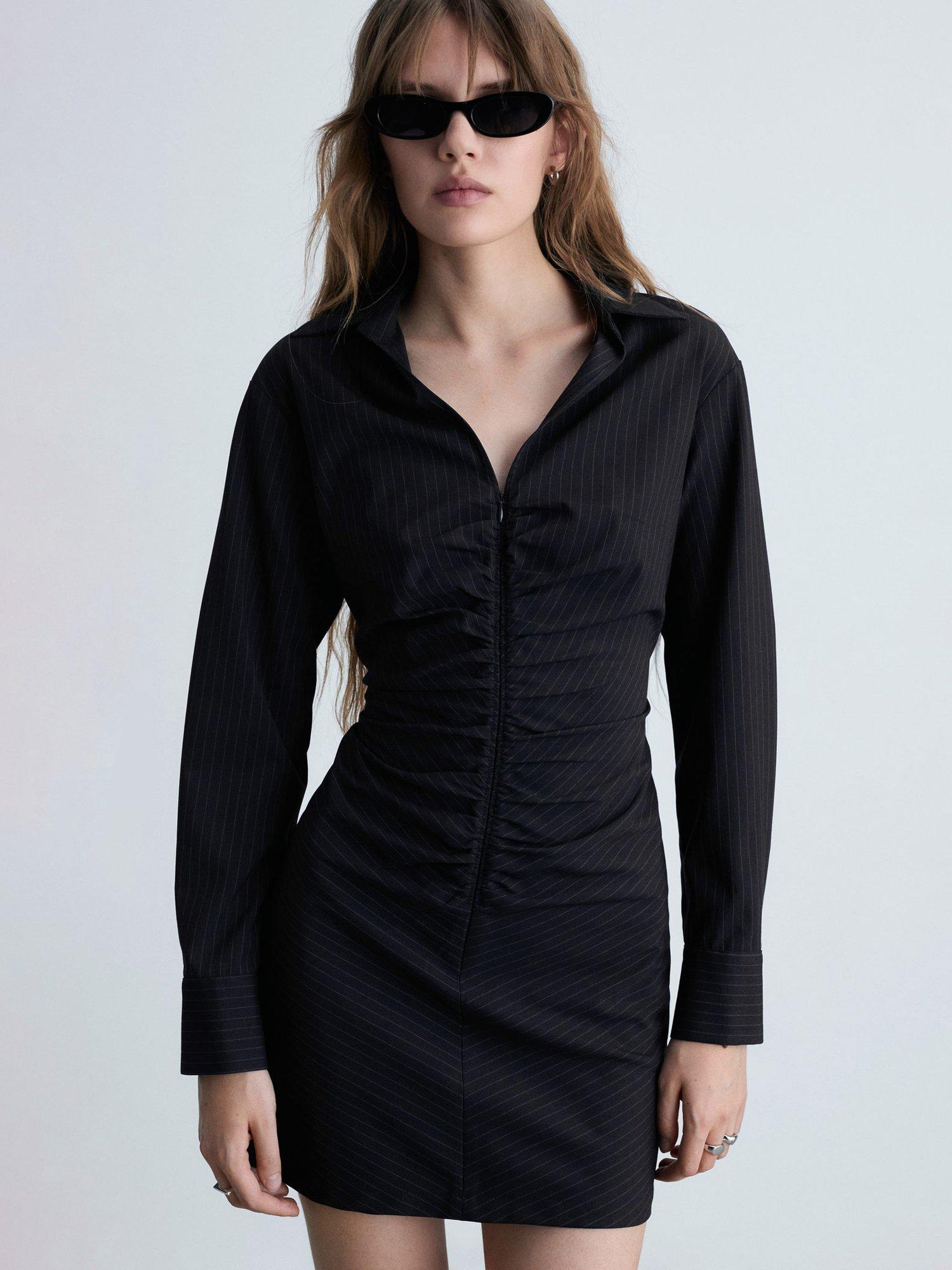 Mango Diplo Ruched Mini Shirt Dress, Dark Navy