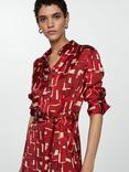 Mango Guillem Geometric Midi Shirt Dress, Red/Multi