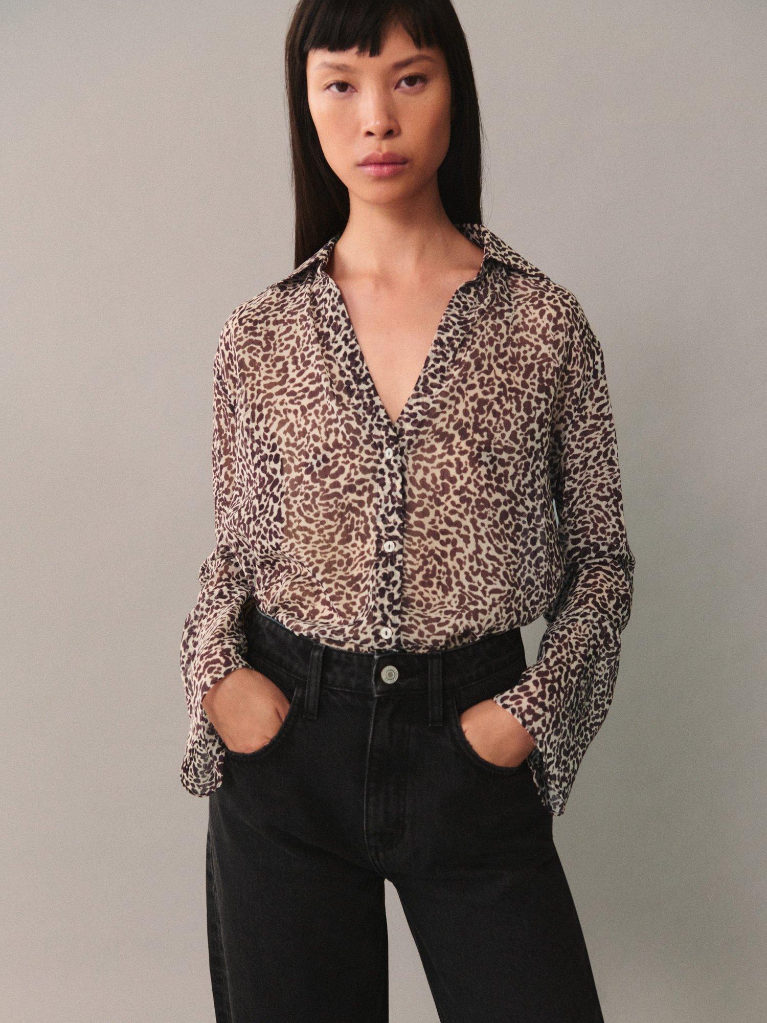Mango Bolivia Leopard Print Shirt, Brown/Multi