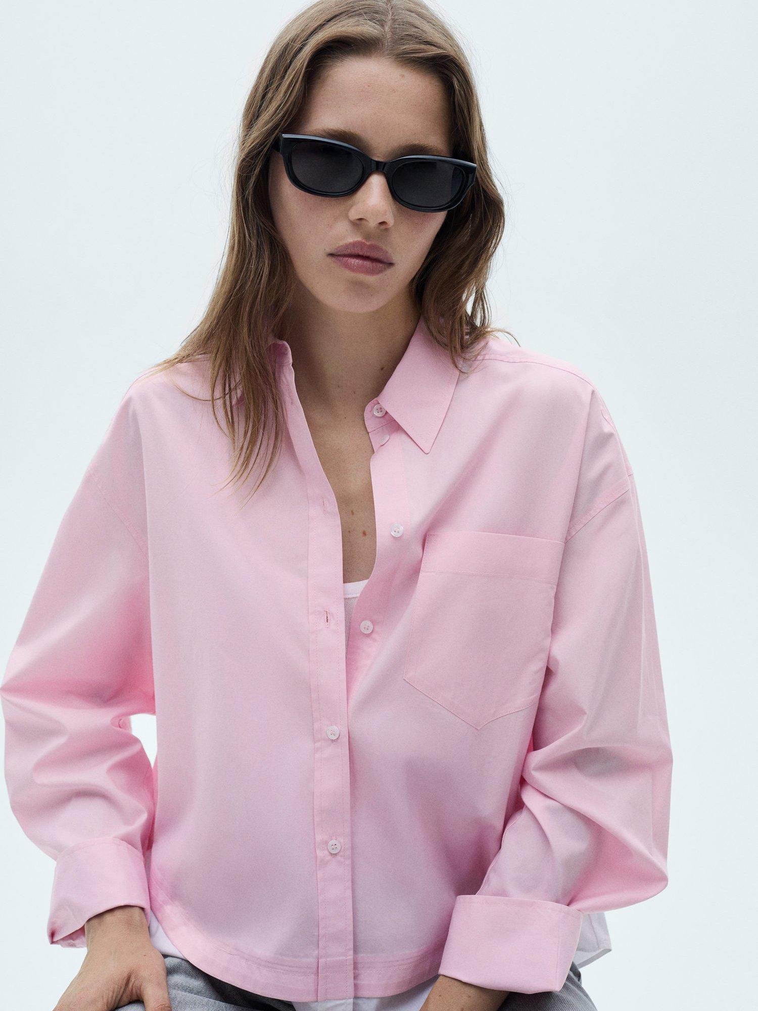 Mango Double Layered Cropped Shirt, Pink