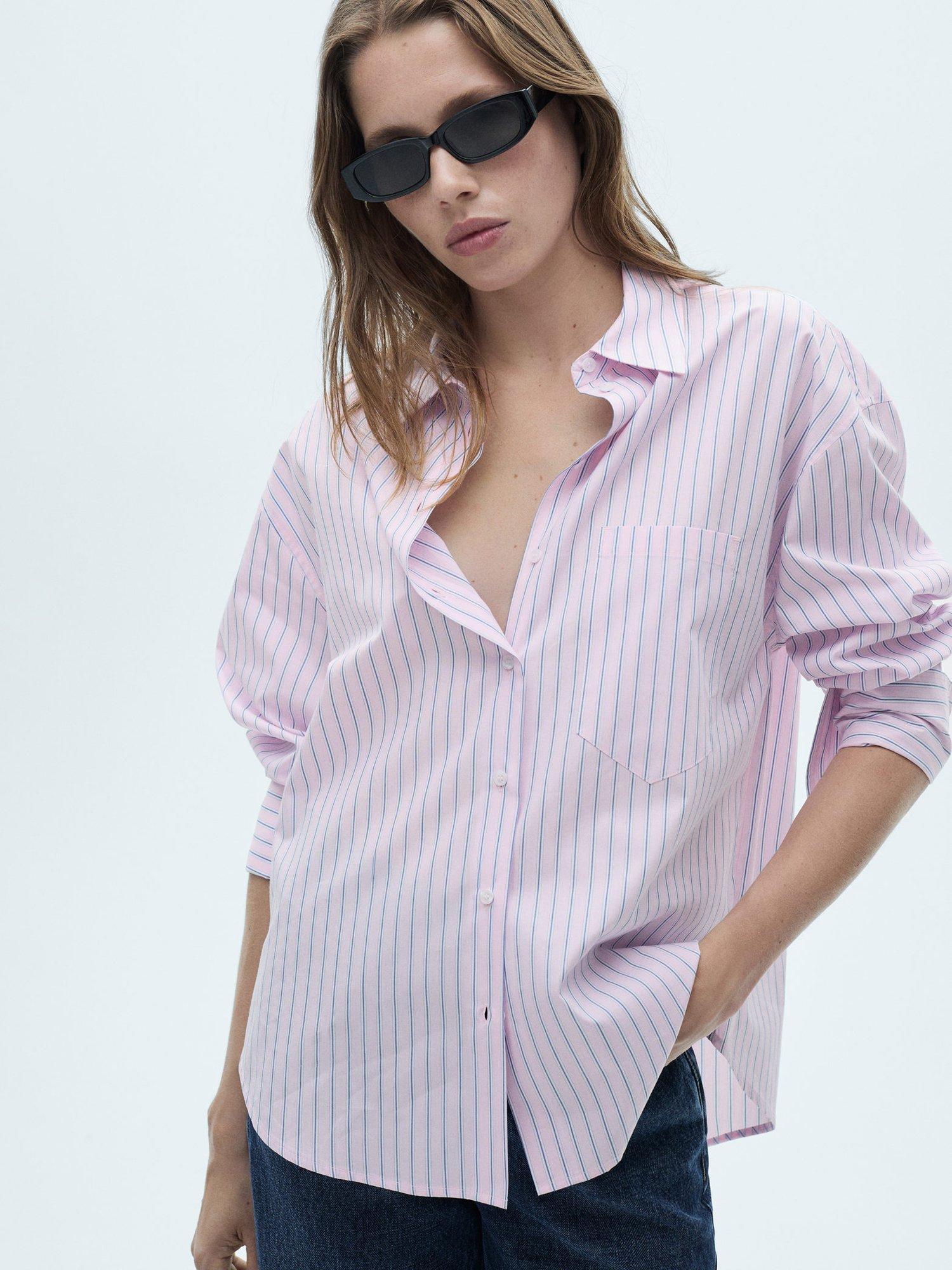 Mango John Stripe Cotton Shirt, Pink
