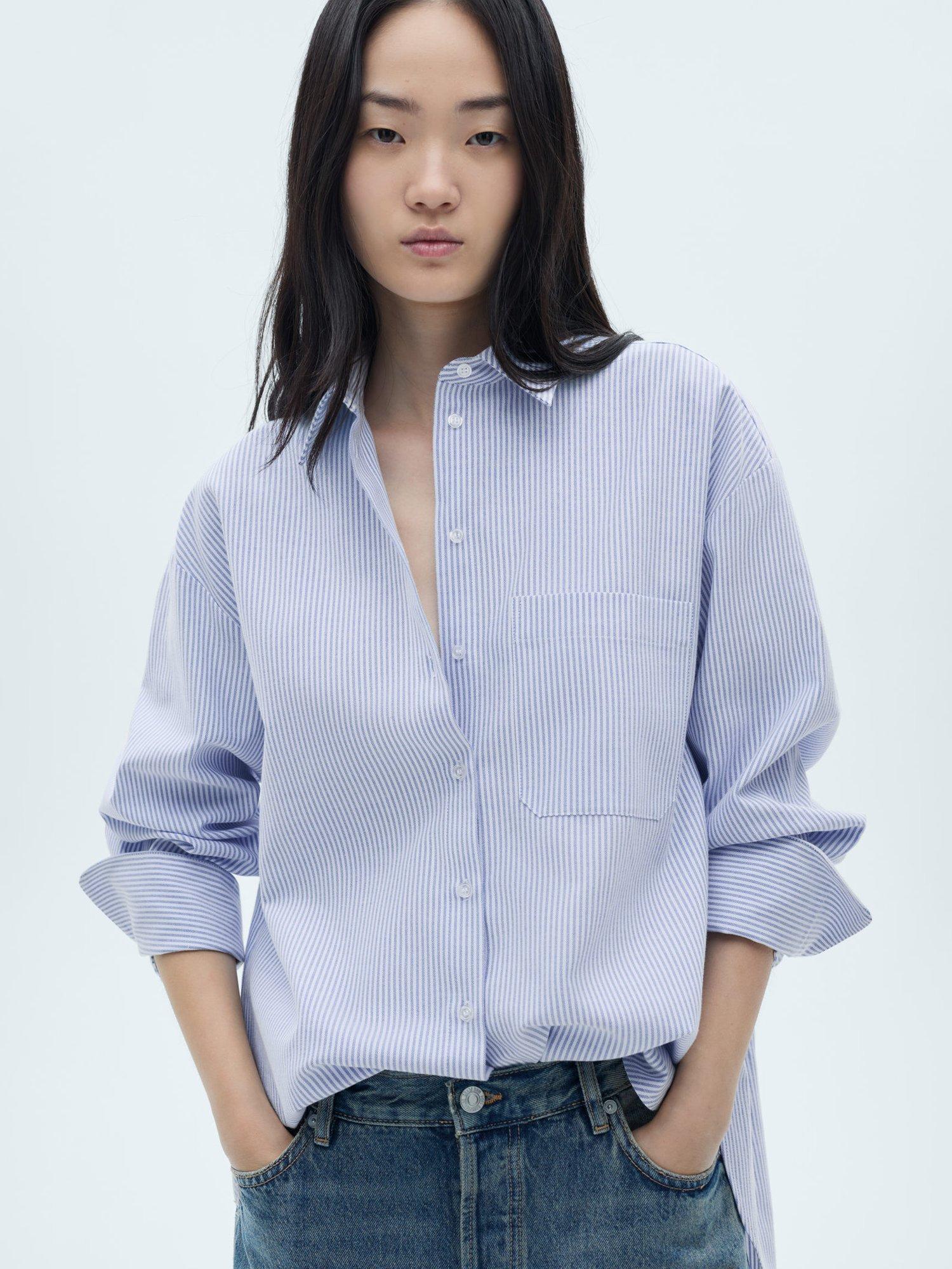 Mango Juany Stripe Shirt Pastel Blue White