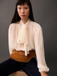 Mango Kaia Sheer Tie Neck Blouse, Ivory