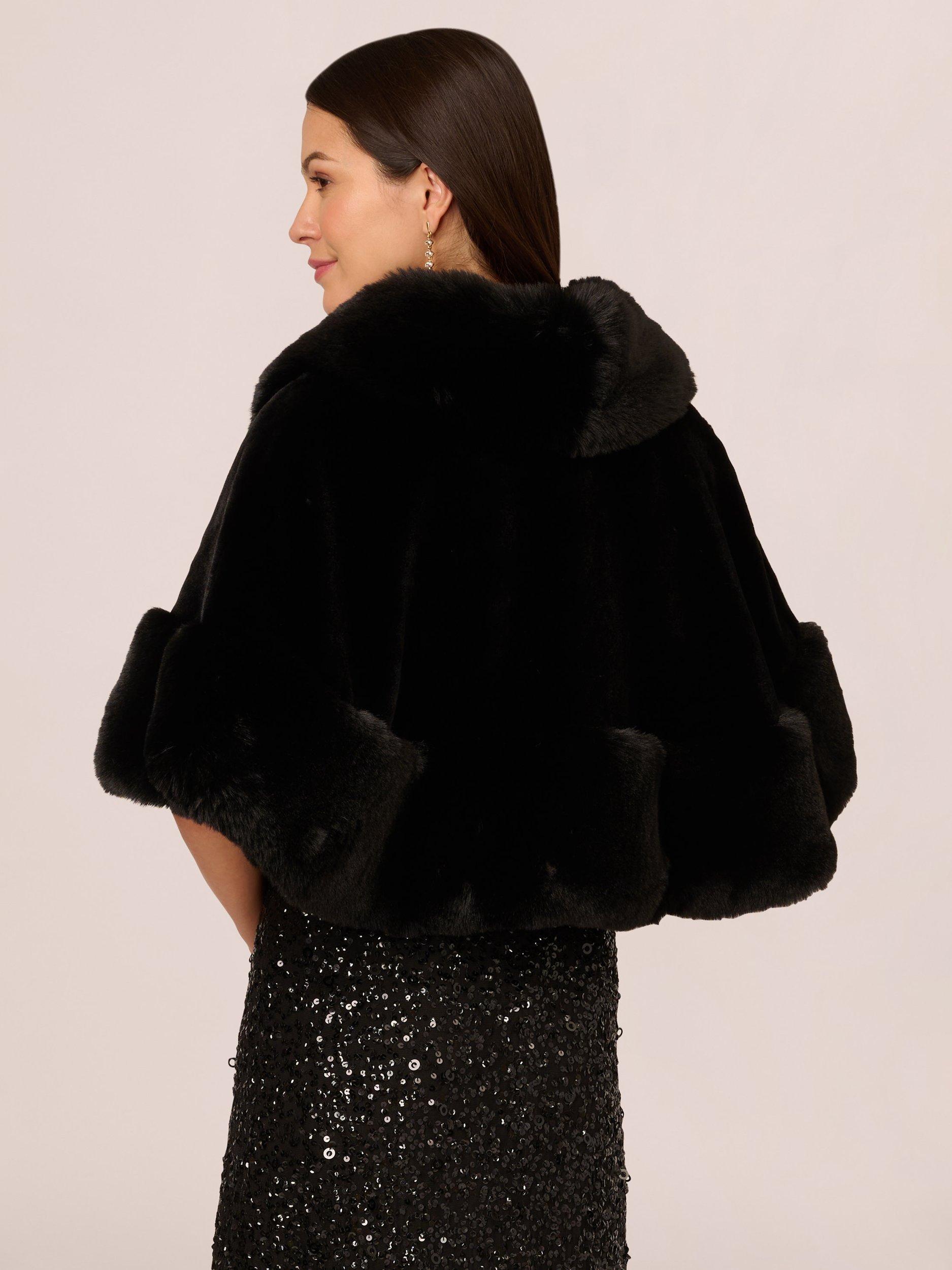 Product image 2 of 7, which shows Adrianna Papell Faux Fur Cape Cover Up, Black