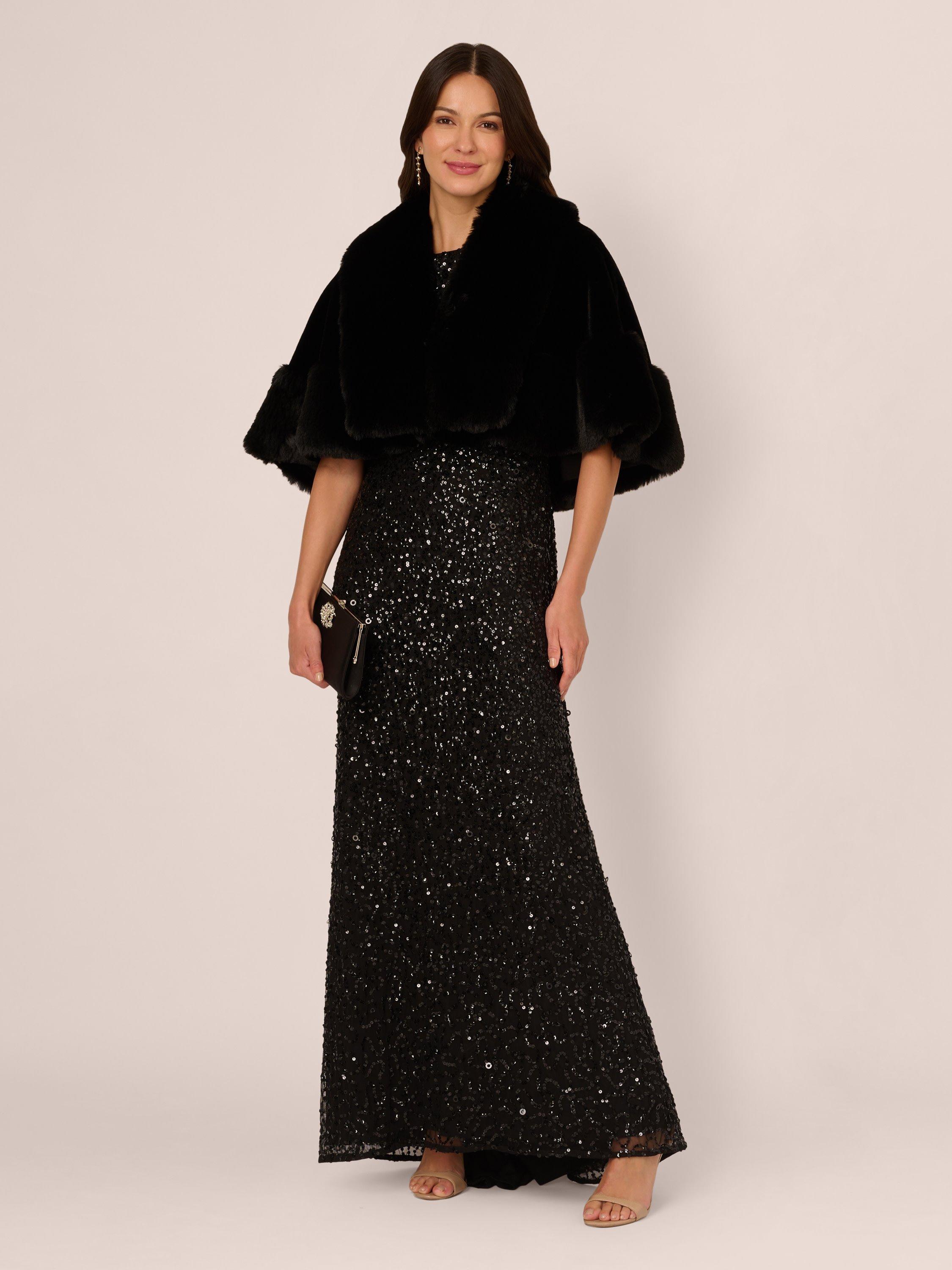 Product image 3 of 7, which shows Adrianna Papell Faux Fur Cape Cover Up, Black