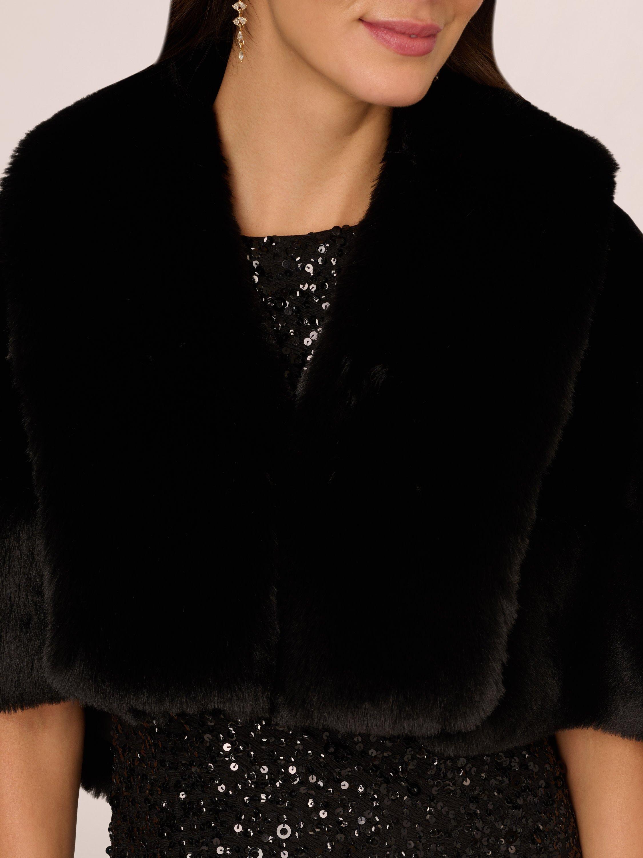 Product image 4 of 7, which shows Adrianna Papell Faux Fur Cape Cover Up, Black