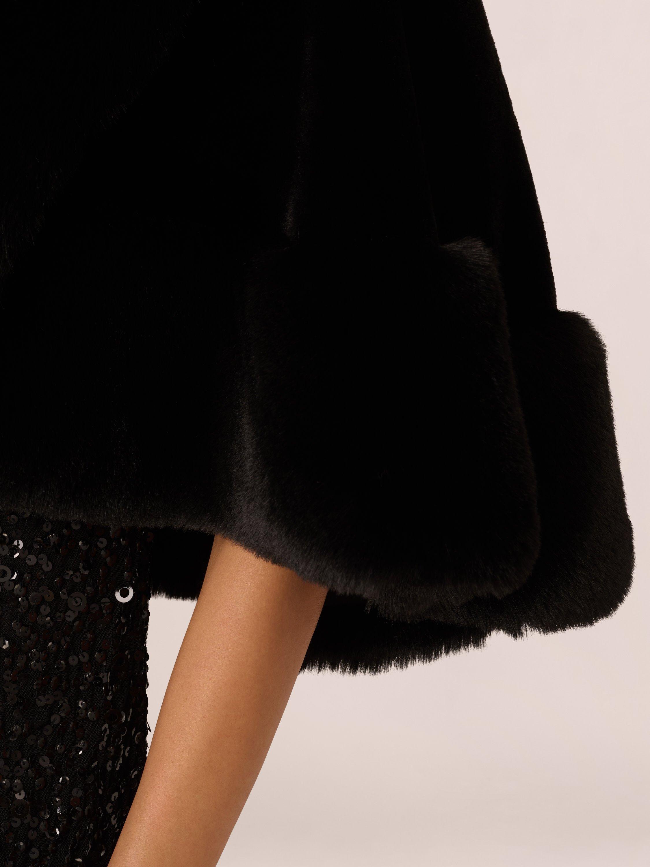 Product image 5 of 7, which shows Adrianna Papell Faux Fur Cape Cover Up, Black