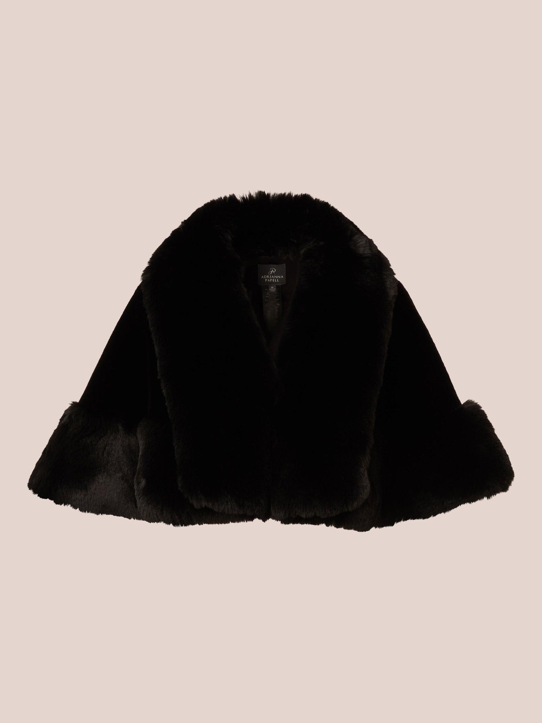 Product image 6 of 7, which shows Adrianna Papell Faux Fur Cape Cover Up, Black