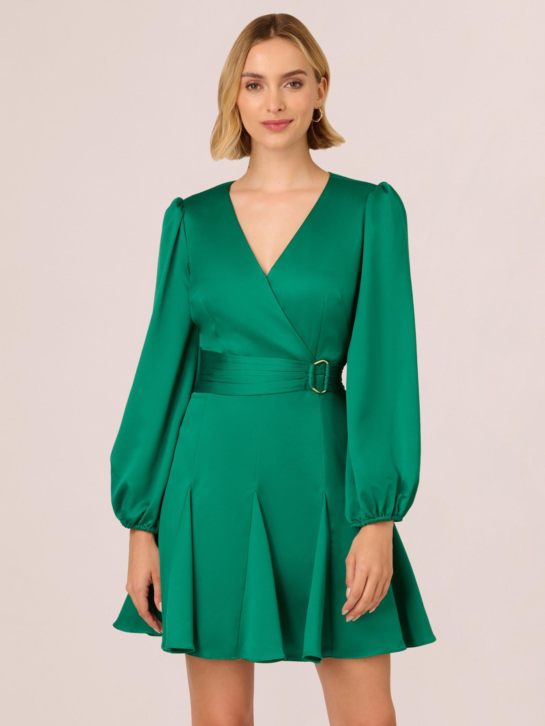 Adrianna Papell Godet Faux Wrap Dress Radiant Emerald