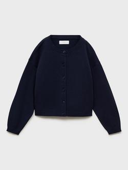 Mango Kids' Emma Cotton Blend Cardigan, Navy