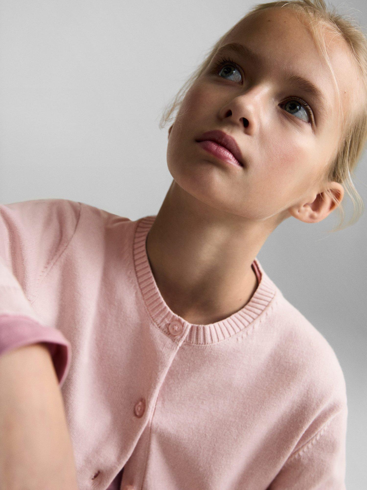 Product image 6 of 7, which shows Mango Kids' Emma Cotton Blend Cardigan, Pastel Pink, 9-10 years