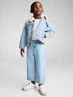 Mango Kids' Lisa Faux Fur Contrast Collar Denim Jacket, Light Blue - view 2, Light Blue