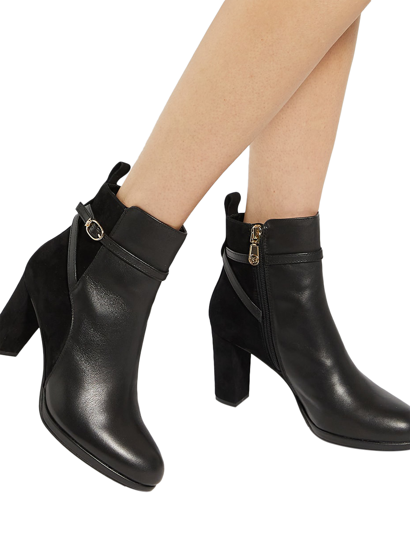 Product image 6 of 6, which shows Dune Ottara Leather Heeled Ankle Boots, Black, EU41