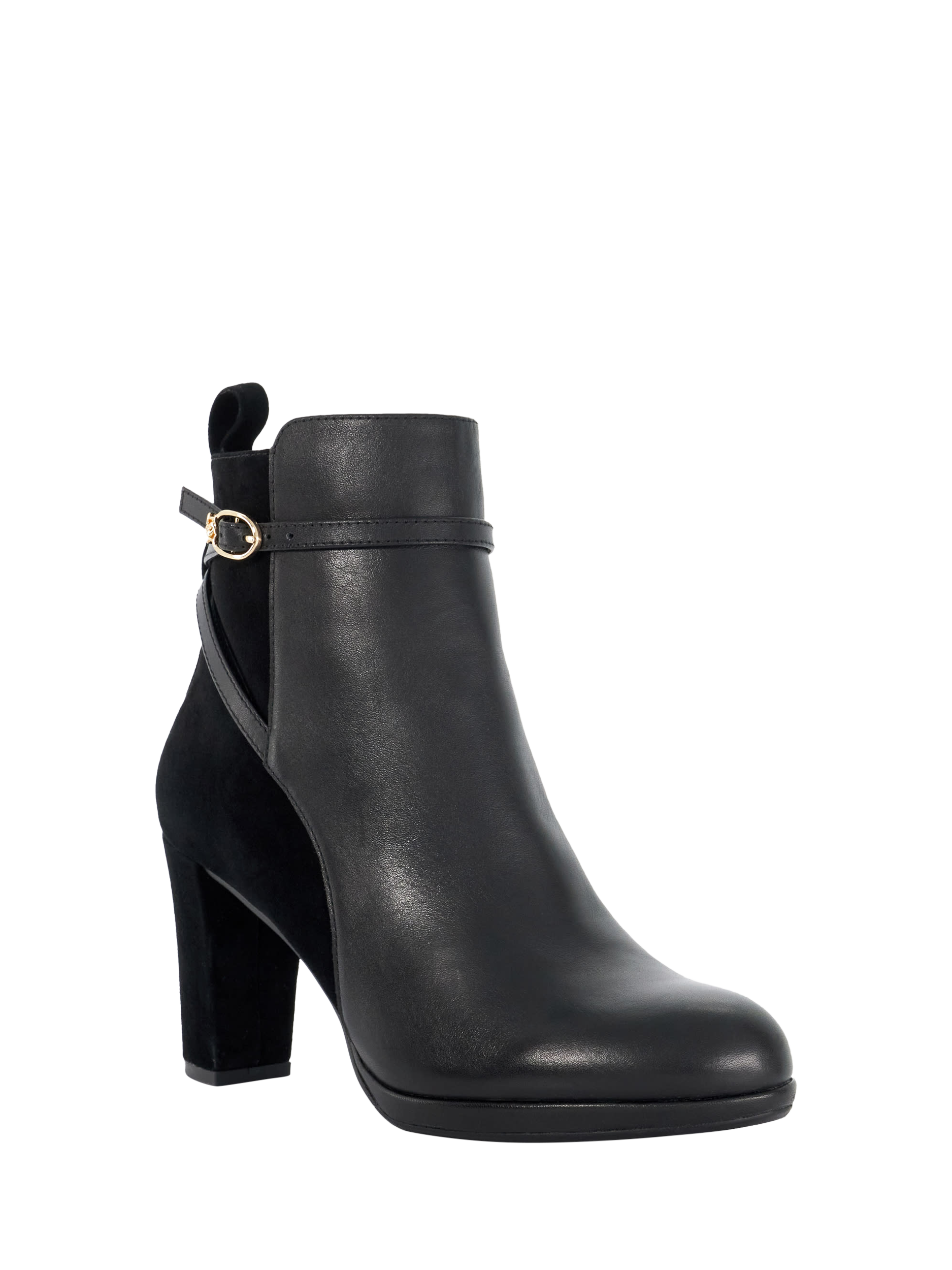 Product image 3 of 6, which shows Dune Ottara Leather Heeled Ankle Boots, Black, EU41