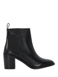 Dune Palar Leather Almond Toe Block Heel Western Boots, Black