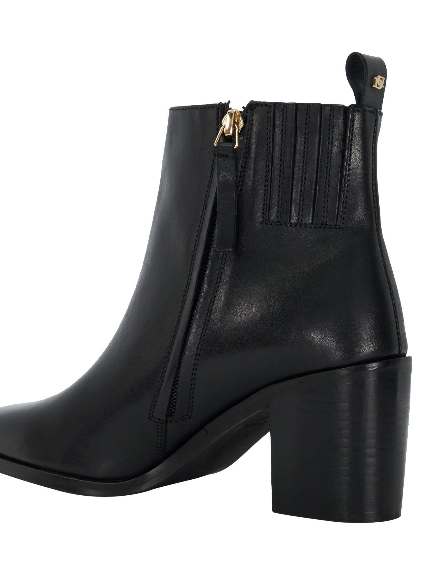 Product image 5 of 5, which shows Dune Palar Leather Almond Toe Block Heel Western Boots, Black, EU40