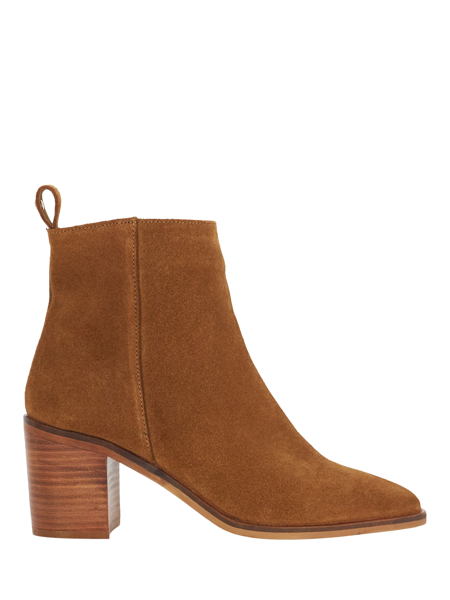 Dune Palar Suede Almond Toe Block Heel Western Boots Tan